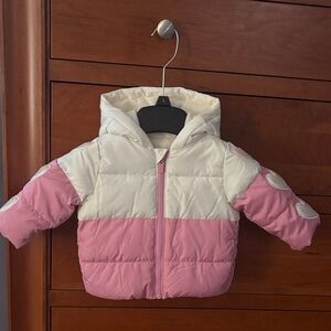 Old Navy Pink and White Puffer Jacket, Fleece Lined